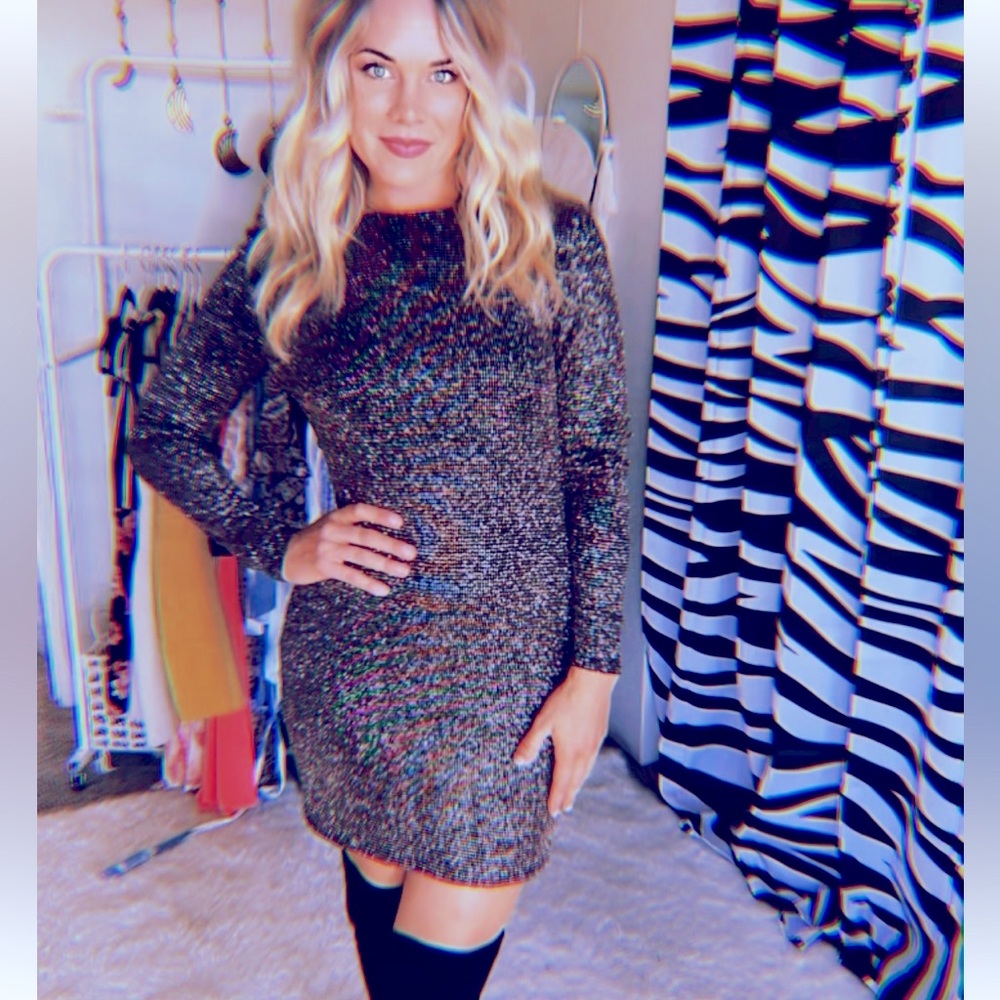 NYE DRESS Sparkles, black, mini, backless, show stopping size small